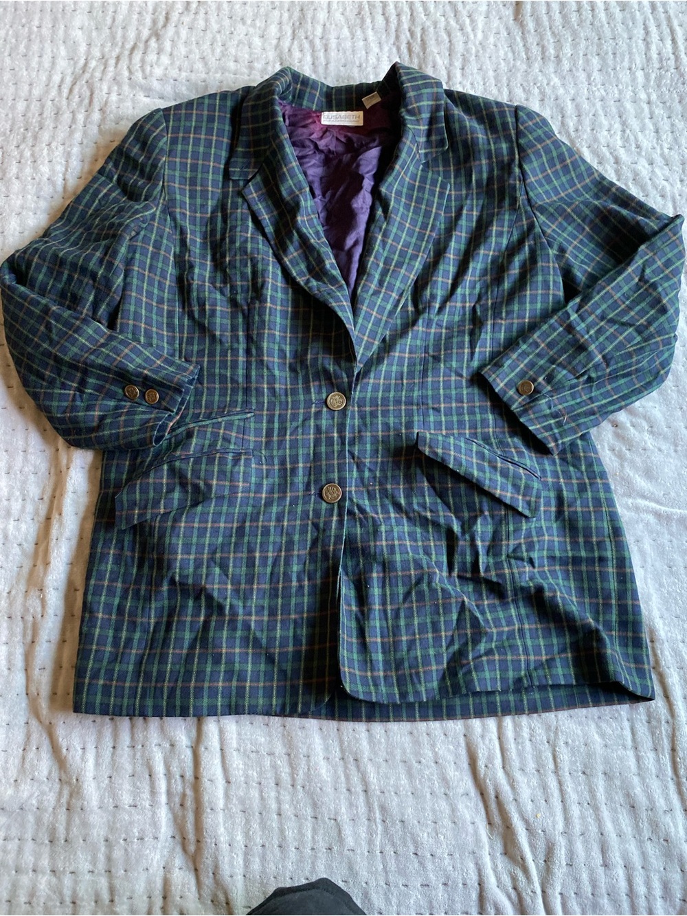 Vtg Elisabeth by Liz Claiborne Classic Green Plaid Women's Blazer Jacket